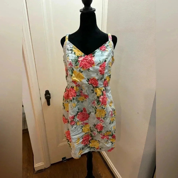 Cynthia Rowley Blue Floral Linen Tank Dress W/Adjustable Straps Size 10